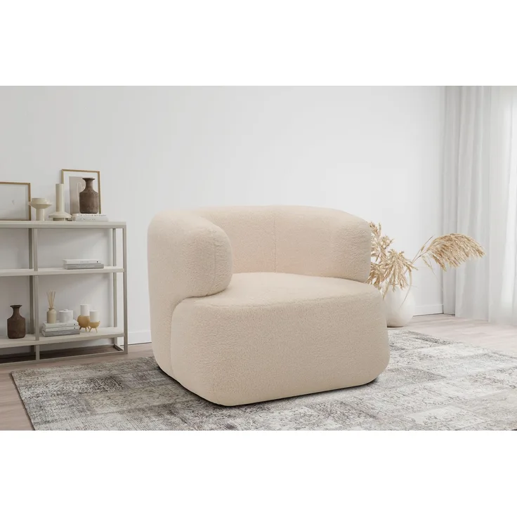 DOMO. collection Sessel 800012, Polstersessel, organische Form, gepolsterte Rückenlehne, Rücken in Oberstoff, Armsessel, Cocktailsessel, Loungesessel, 90 x 86 x 71 (BxTxH), creme