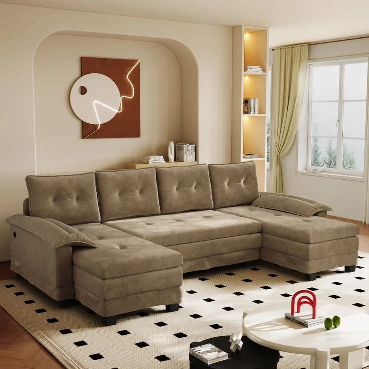ZUBALIYA Schlafsofa 127x87 cm, mit USB - Anschluss, mit Ausziehbett, mit Chenille - Bezug, mit Samtbezug, modular aufgebaut, Weiß – Bild 11