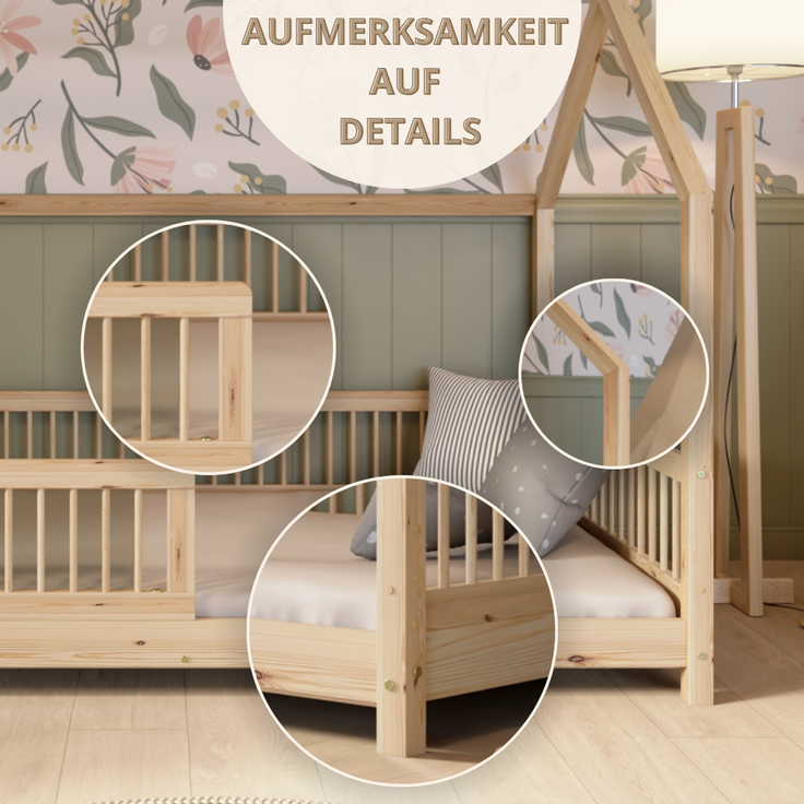 Crazy Pine 'Crazy Polly' Hausbett mit Rausfallschutz, Holz natur, 90x190 cm – Bild 10