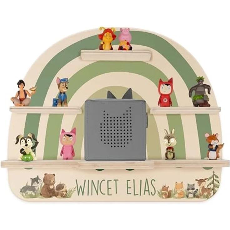 Kidsmood - Toniebox Regal für Jungen mit Musikbox Schutzfolie, Magnetisches Wandregal im Abenteuer-Design als Kinderzimmer Deko, Ladegerät & Kabel Aussparung– Geschenk für kleine Abenteurer – Bild 1