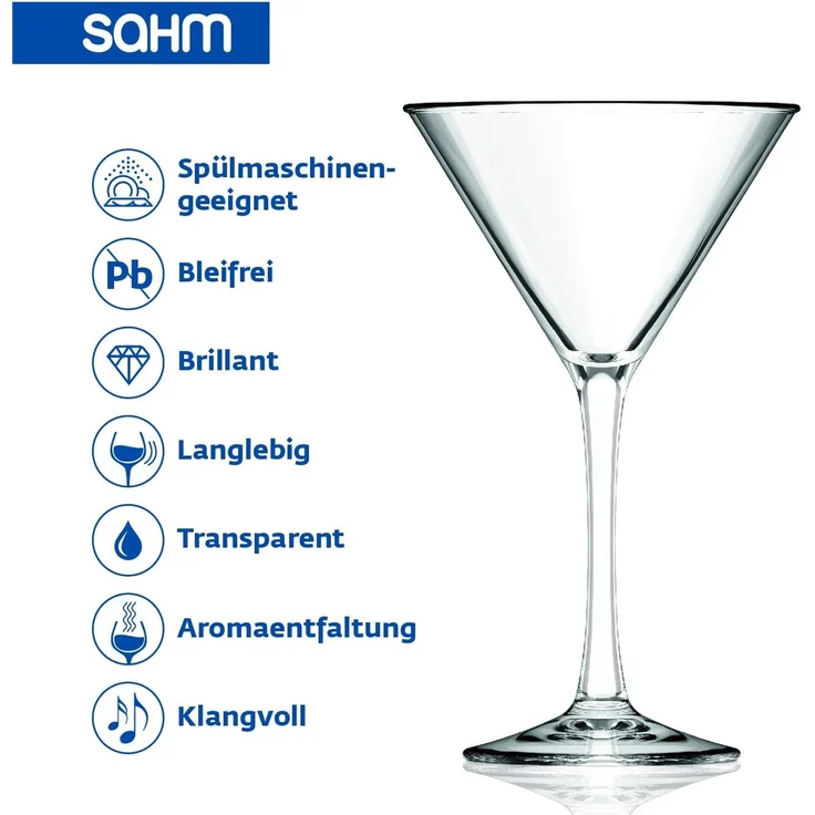 SAHM Martiniglas Martini Gläser 6er Set - 225ml Martini Glas, Cocktailgläser, Sensorik Glas – Bild 4