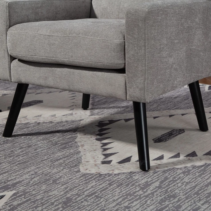 LVHOM Sessel aus Leinenstoff mit Knopfsteppung, Relaxsessel mit Massivholzbeinen, Polstersessel für Wohnzimmer & Büro, bis 130kg, Hellgrau – Bild 4