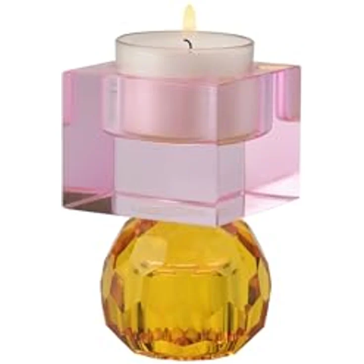 Gift Company Sari Kristallglas Kerzenhalter/Teelichthalter Kugel/Cube orange/hellrosa gs – Bild 5