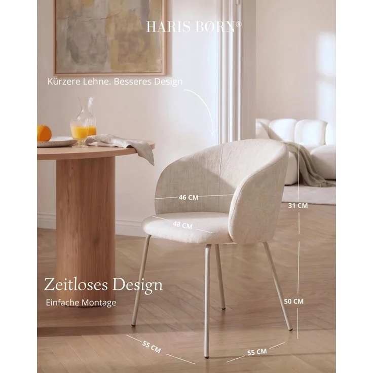 Haris Børn Esszimmerstuhl mit Armlehnen NØR - Hochwertige Polsterstühle für Esszimmer (Set, 8 St), Beige/Beine hellgrau - Premium Esszimmer Stühle & Wohnzimmer Stühle – Bild 2