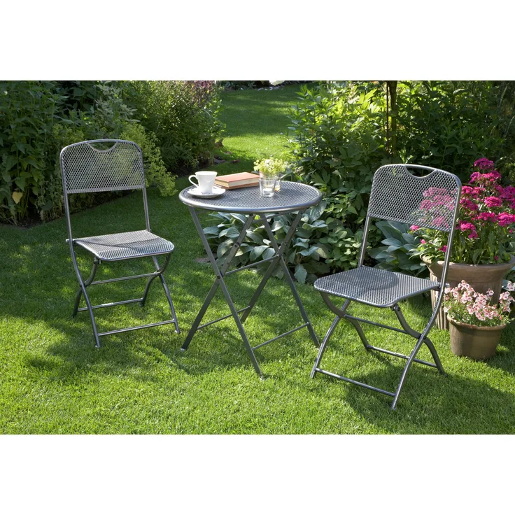 greemotion Balkonset Estera, Grau, Tisch: ca. Ø 60 Höhe: ca. 72 cm, Stuhl: ca. 42 x 48 x 86 cm, Mittel, Silber