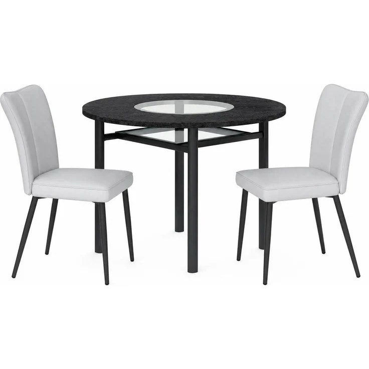 Esstisch-Set mit Glasintarsie & Ablage, Ø 100x76 cm, Schwarz/Hellgrau – Bild 5