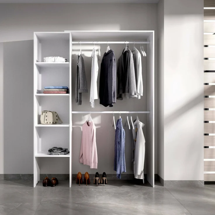Dmora Großer Kleiderschrank Acquata, Struktur für begehbaren Kleiderschrank, offener Kleiderbügel, 140 x 40 x 187 cm, Weiß – Bild 2