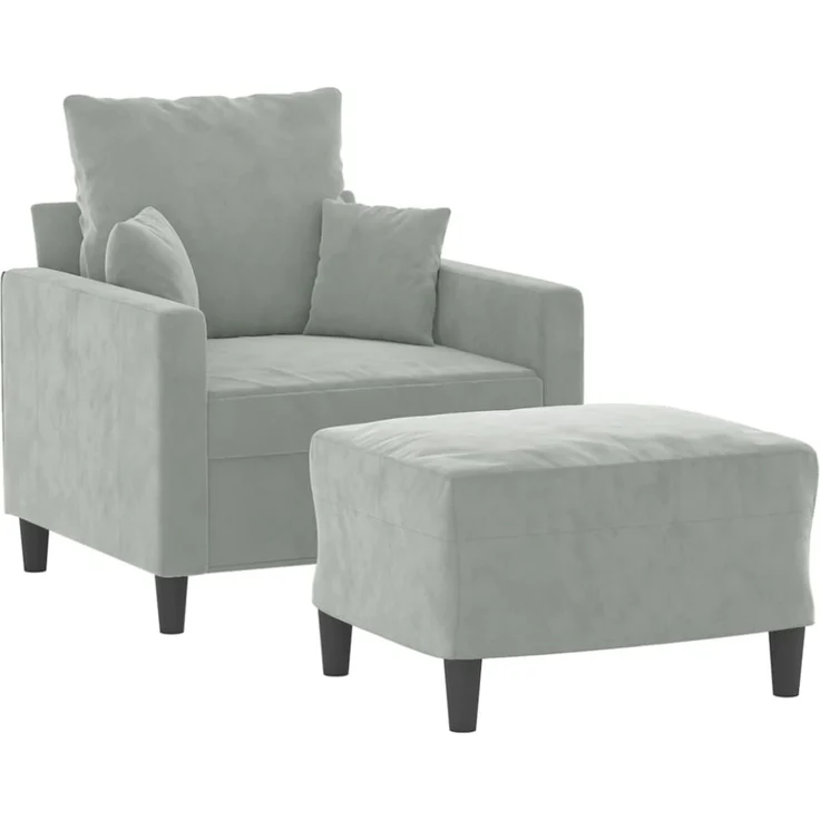 vidaXL Sessel mit Hocker Hellgrau 60 cm Samt 3201097 – Bild 5