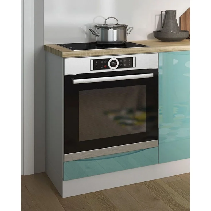 Küchenschrank Herdumbauschrank 60cm Korpus- & lackierte FrontFarbe: RAL 6027 lichtgrün Hochglanz / grau (NA-D11K/60) – Bild 4