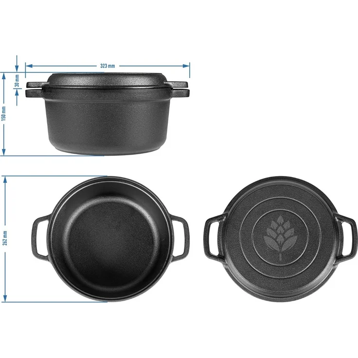 Browin 330527 Gusseisentopf mit Pfanne, 3,5 L / Schmortopf mit Grillpfanne – Bild 7