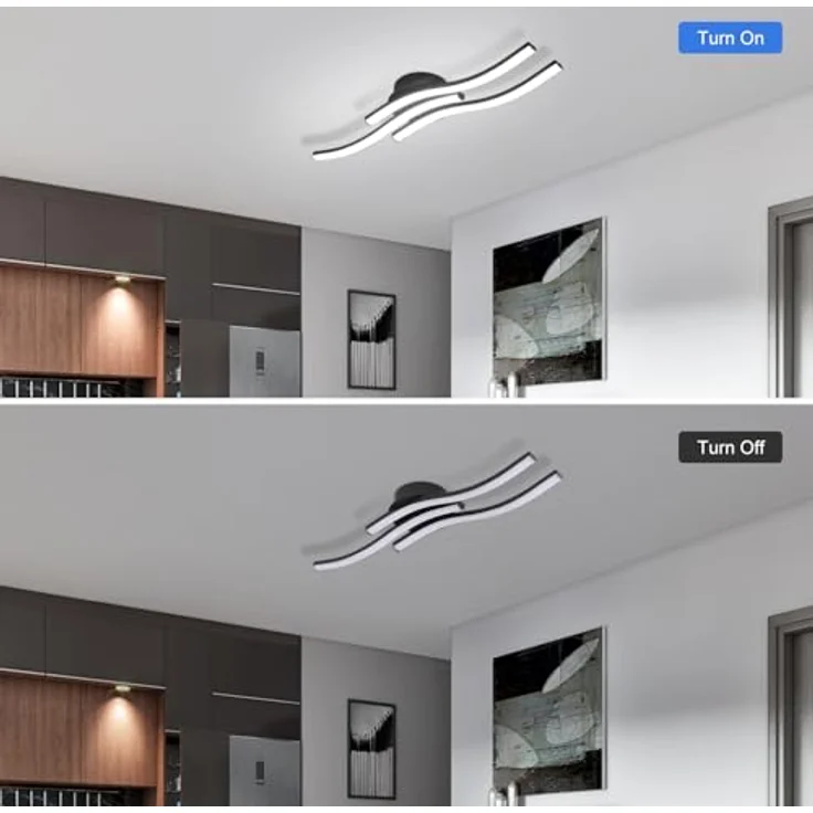 Goeco LED Deckenleuchte 18W, Modern Schwarze LED Deckenlampe mit 3 LED-Lichtleisten 6500K Kaltweißes Licht, LED Lampe Deckenbeleuchtung für Schlafzimmer Wohnzimmer Flur Küche – Bild 6