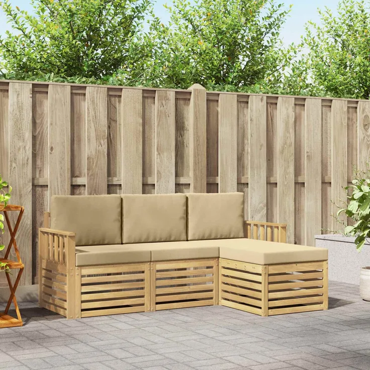 vidaXL Outdoor-Sofagarnitur 4 stk. Weiß und Beige Polyester 3391628