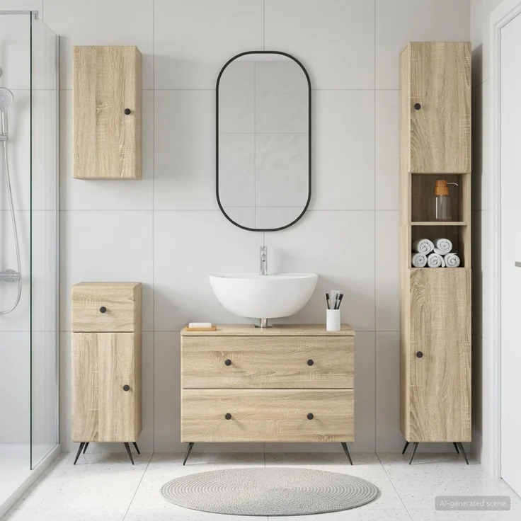 vidaXL 4-teiliges Badezimmer-Schrank-Set BREDA Sonoma-Eiche 3417965 – Bild 1