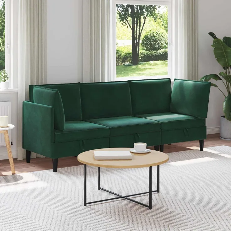 vidaXL Wohnzimmergarnitur mit Kissen 3 pcs Dunkelgrün Samt 3413738