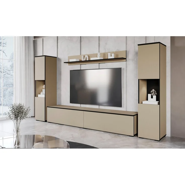 INOSIGN Wohnwand PARIS, (Komplett-Set, 4-St), TV-Wand 260cm breite, grifflose Design, stehend und hängend montierbar – Bild 3