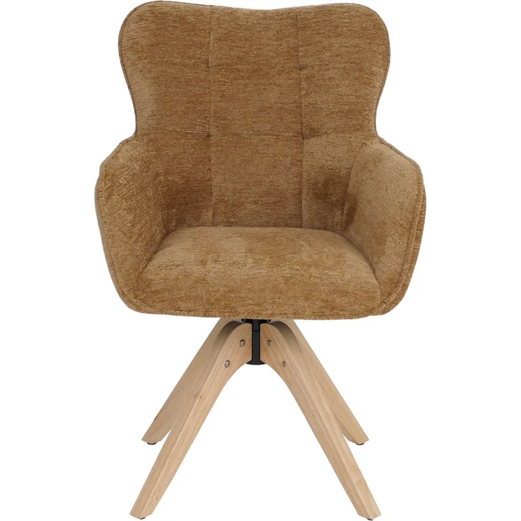 2er-Set Esszimmerstuhl HWC-Q35, Küchenstuhl Armlehne drehbar Auto-Return, Stoff Chenille (680g/m²) Holz MVG ~ senfgelb – Bild 7