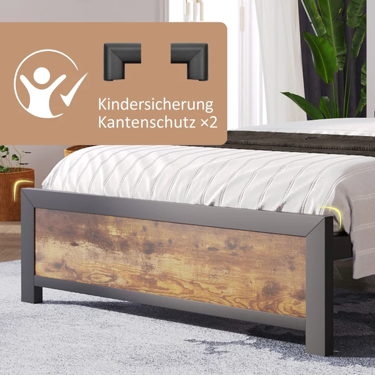 Metallbett mit Stauraum-Kopfteil & Lattenrost, 100x216x95 cm, Natur, ohne Matratze – Bild 3