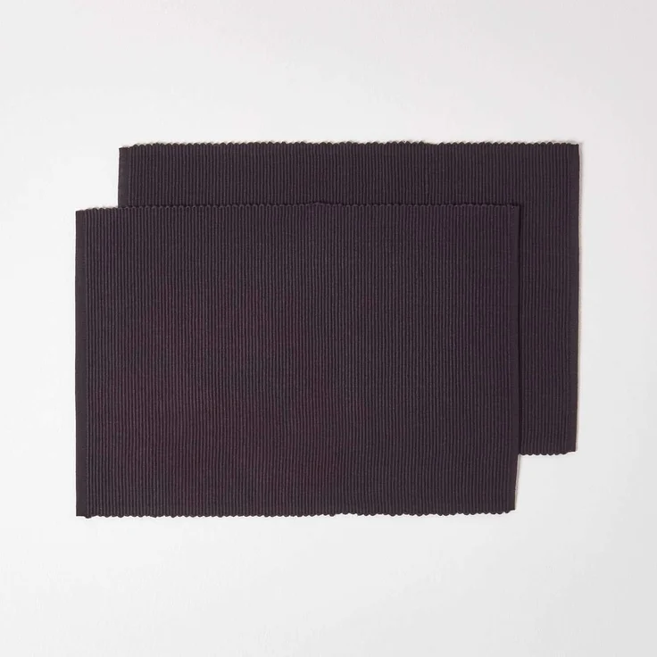 Homescapes Platzset Tischset aus Baumwolle, Platzdeckchen 2er Set, schwarz