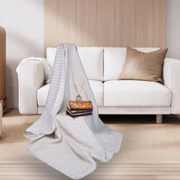 Plaid Kassandra 150x200 cm - Kuscheldecke Baumwollmix, SEI Design, Wohndecke Mandala Rose/Icegrey – Bild 9