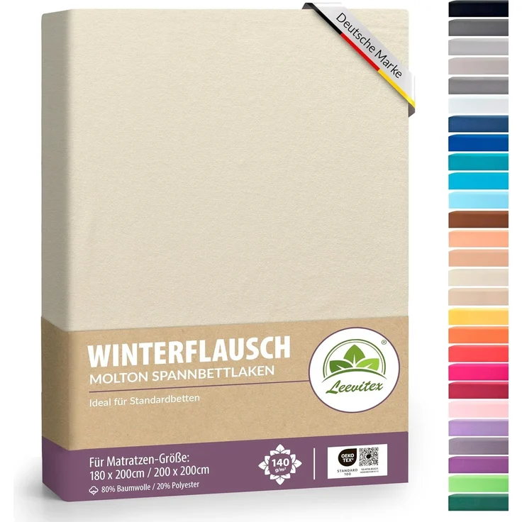 leevitex® Spannbettlaken für kalte Nächte – angenehm weich, passgenau, farbstark & pflegeleicht, Gummizug: Rundum – Bild 1