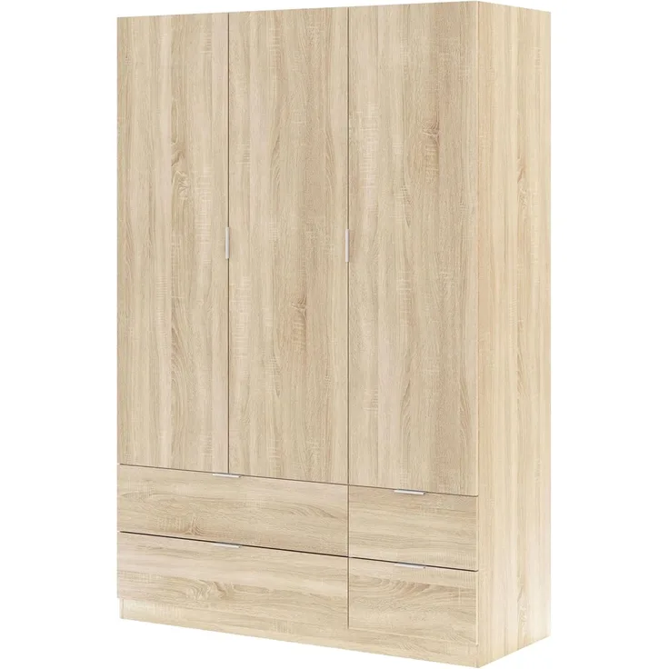 Habitdesign LCX453F - Kleiderschrank mit 3 Türen und 4 Schubladen, Schlafzimmerschrank, Maße: 200 cm (H) x 135 cm (B) x 52 cm (T)