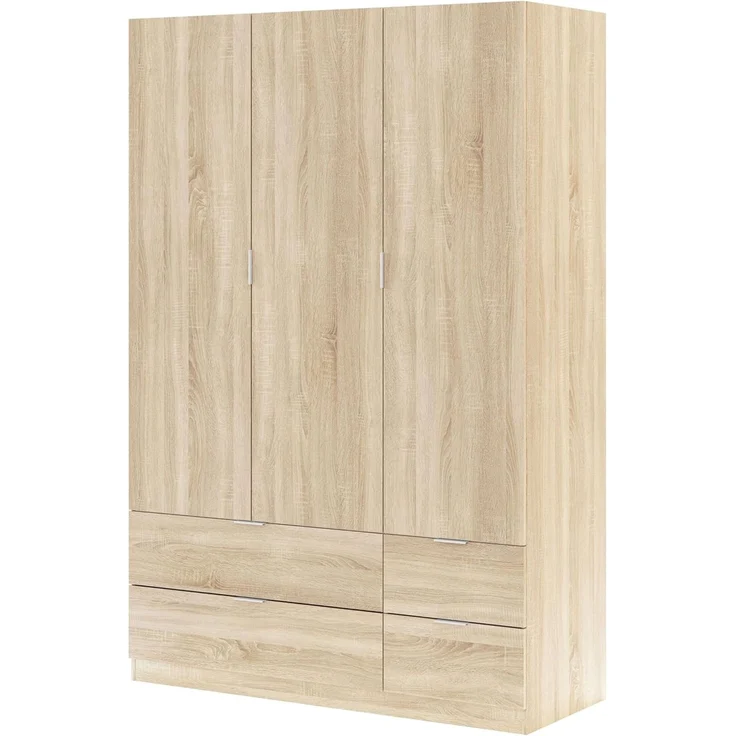 Habitdesign LCX453F - Kleiderschrank mit 3 Türen und 4 Schubladen, Schlafzimmerschrank, Maße: 200 cm (H) x 135 cm (B) x 52 cm (T) – Bild 1
