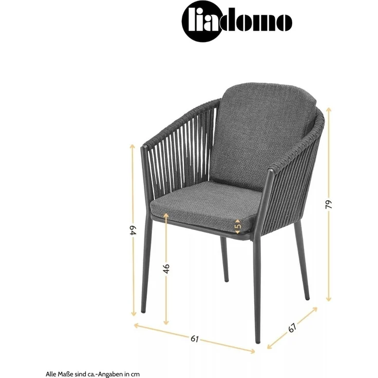 Liadomo Gartenstuhl Carano (inkl. Olefin-Kissen, wetterfest & pflegeleicht), Aluminium & Rope, Kissenbezüge Olefin – Bild 3