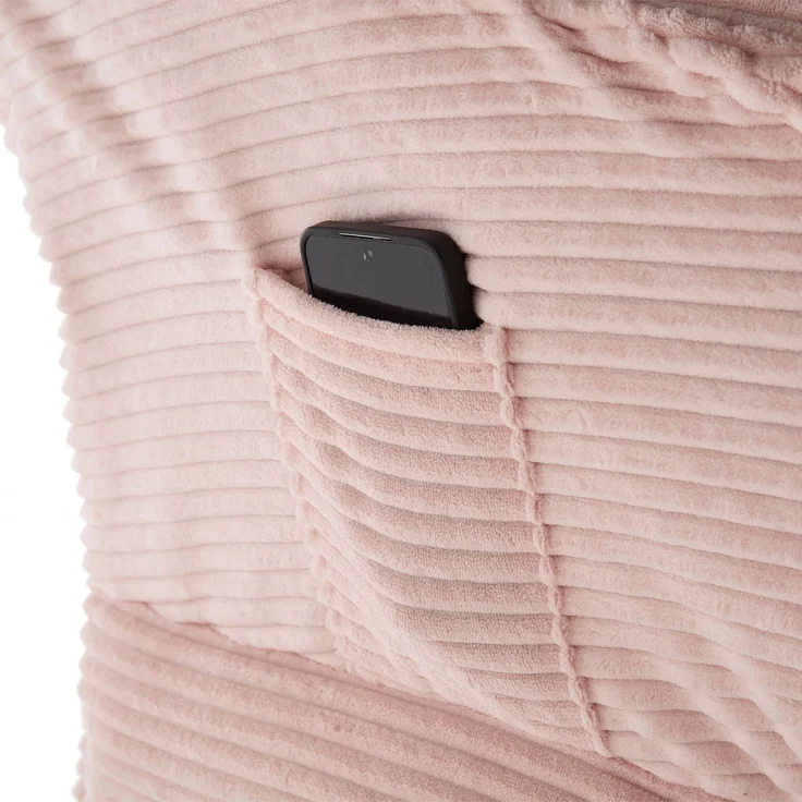 Flieks Loungesessel mit Hocker, ergonomischer Ohrensessel mit Stahlrahmen, weicher Cordstoff, Seitentasche, Rosa – Bild 8
