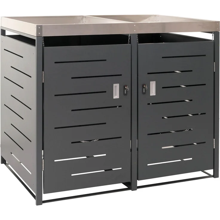 XL 2er-/4er-Mülltonnenverkleidung HWC-H40, Mülltonnenbox, Pflanzkasten Edelstahl-Metall 63kg 125x140x102cm erweiterbar – Bild 9