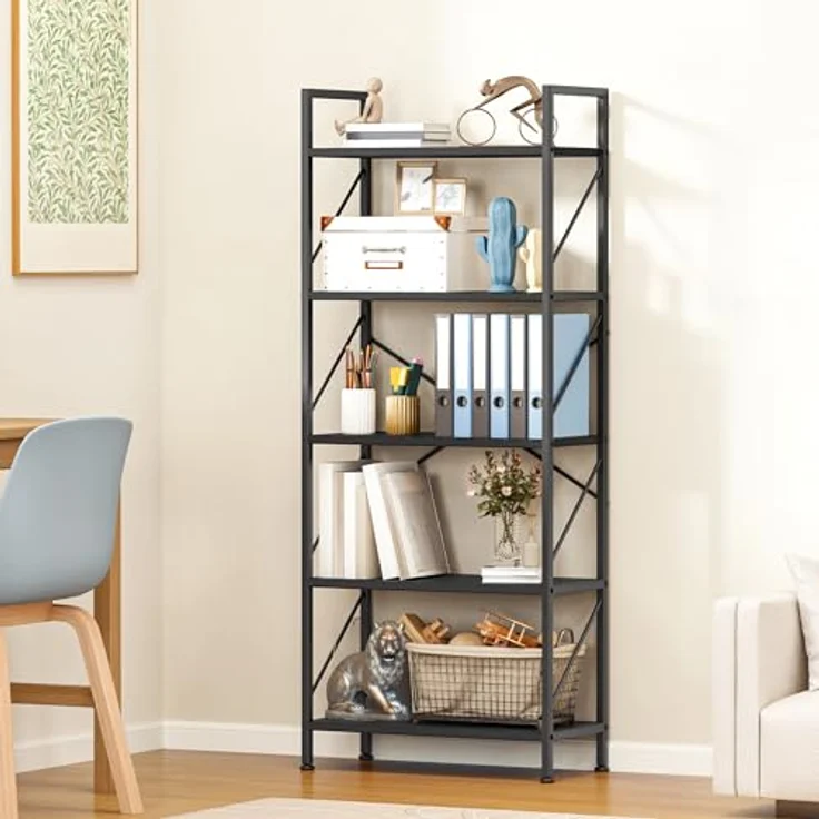YITAHOME Bücherregal, Standregal mit 5 Ebenen, Hohes Lagerregal mit Metallrahmen, Industrielles Ausstellungsregal, Regaleinheiten, für Wohnzimmer, Schlafzimmer, Homeoffice, Küche, Schwarz Regal – Bild 6