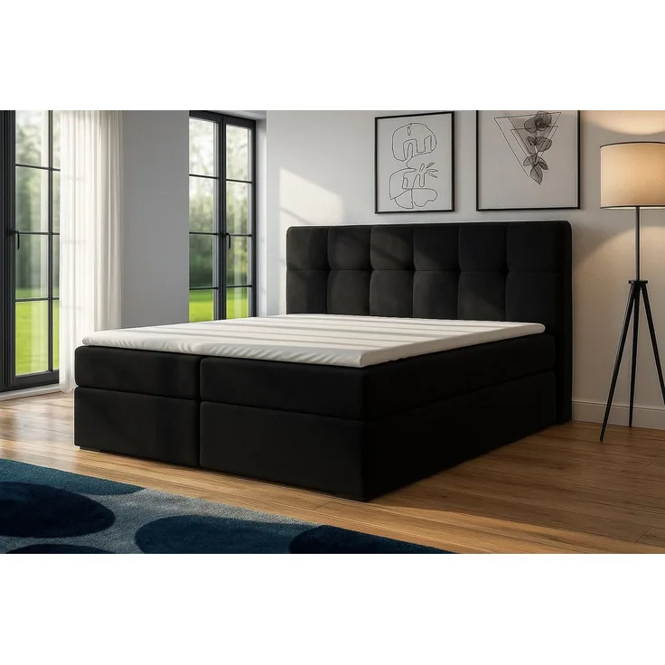 A&J MöbelLand Boxspringbett REF mit 2 Bettkästen, Bonell-Matratze und Topper.