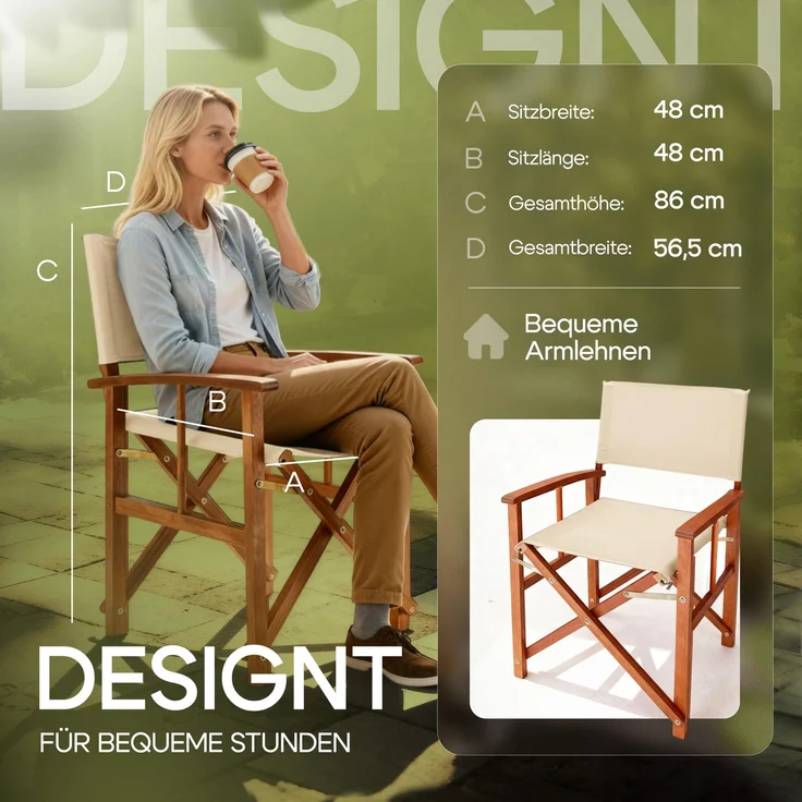 CASARIA® Regiestuhl aus FSC® Eukalyptusholz Antrhazit Creme – Bild 5