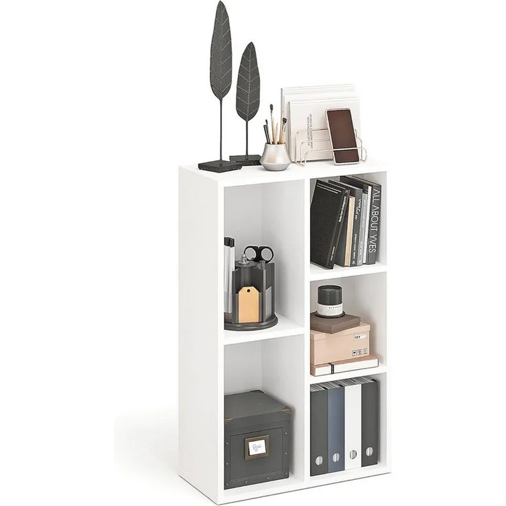 KOMTO Bücherregal Sola Weiß Bücherschrank Regal Schmal mit 5, 7, Fächern für Wohnzimmer, 5-tlg, Kinderzimmer, Schlafzimmer, Book Shelf 50B x 24T x 106H cm