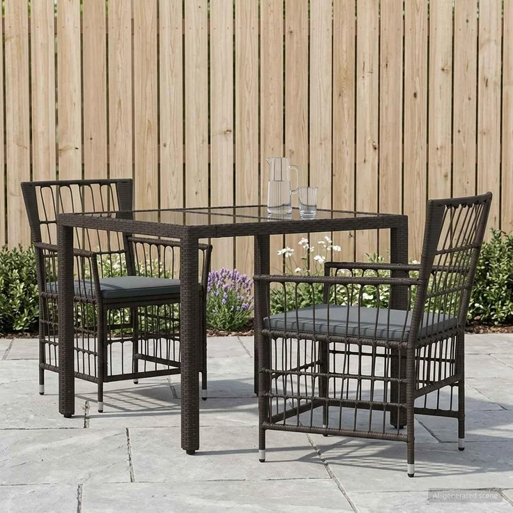 vidaXL Outdoor-Essgruppe 3 stk. Schwarz Poly-Rattan 3448932 – Bild 2