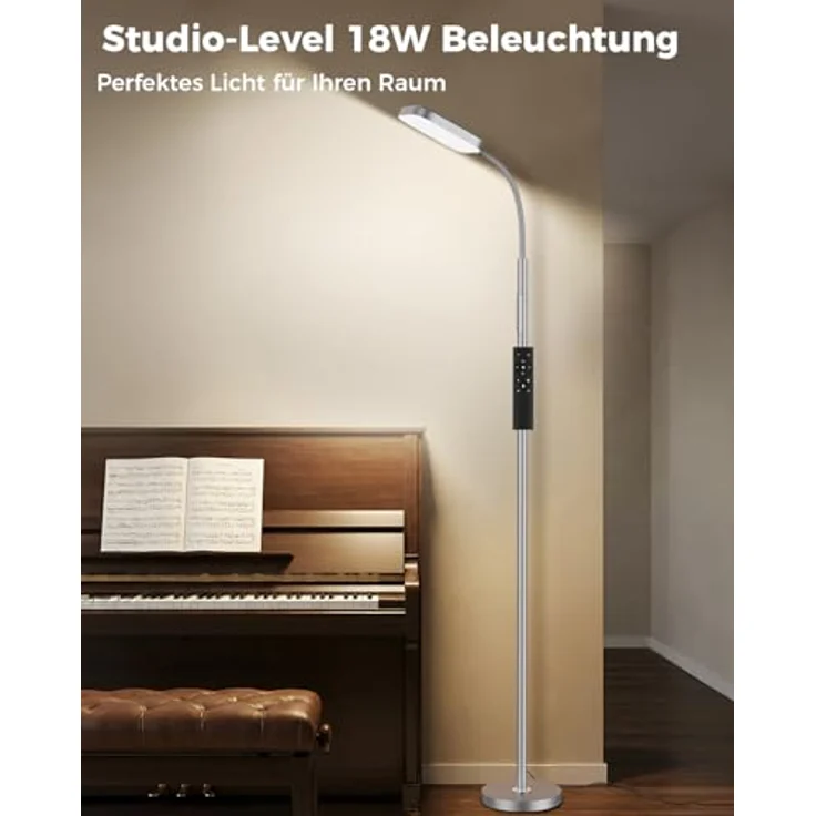 LED Stehlampe dimmbar 18W, 1850lm – Stehleuchte Wohnzimmer mit Fernbedienung, 3000–6500K, stufenlos dimmbar, Leselampe Bett mit Nachtlicht, moderne Stehlampe mit Prismadiffusor – Bild 9