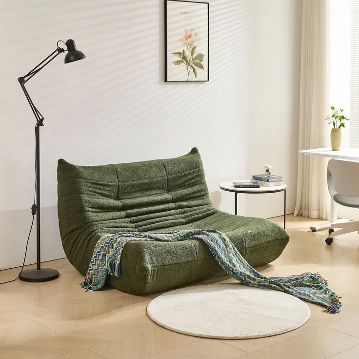 2-Sitzer Loungesofa aus Teddy-Vlies mit Plisseefalten-Design, ergonomisch, 149x114x82 cm, Grün