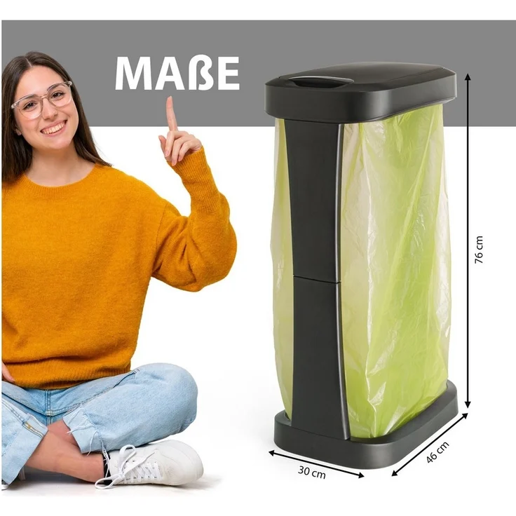 Hausfelder Müllsackständer 2er Set Müllsackständer bis 120l Schwarz, Made in Germany, mit Klapp- und Schwingdeckel, robuste Konstruktion – Bild 3