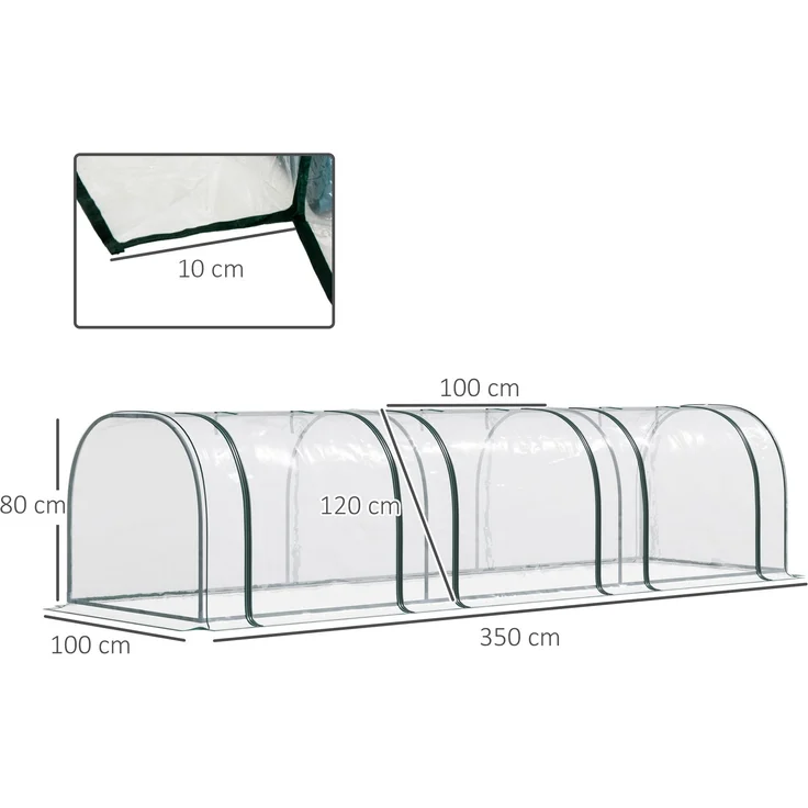 MELAYR, Gewächshaus für den Außenbereich, 350 x 100 x 80 cm, Gartengewächshaus mit 3 Rolltoren, Transparent+Dunkelgrün – Bild 5