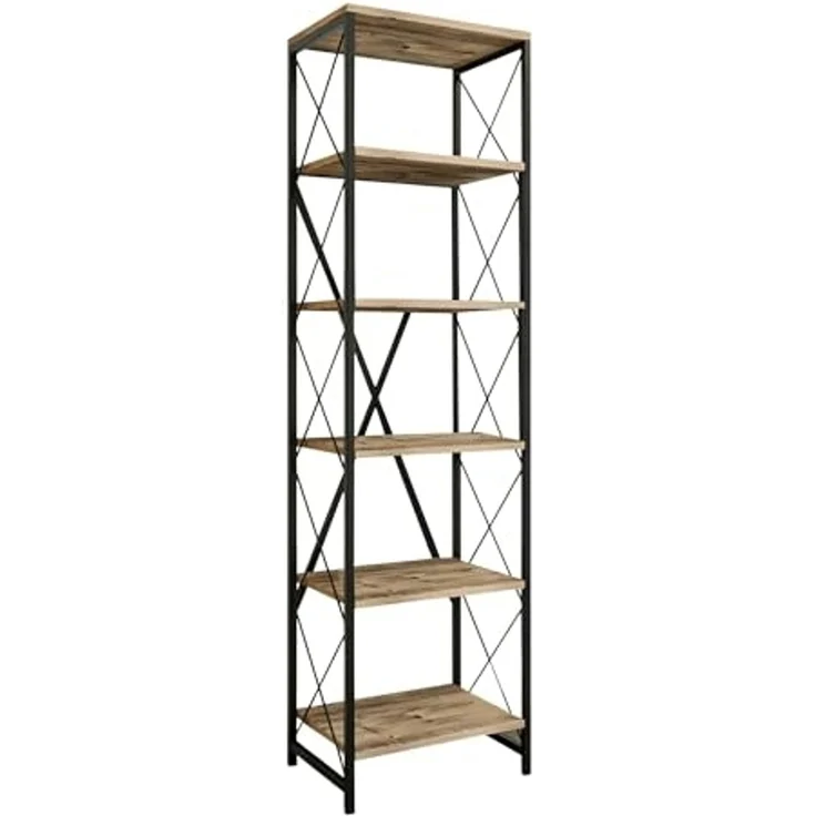 Dmora - Yildun Bücherregal, Büroregal, Bücherregal, Bibliothek, 50 x 30 x 180 cm, Eiche und Schwarz – Bild 5
