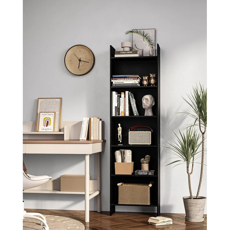 Bücherregal, Regal, Standregal, Büroregal, mit 6 Fächern, offen, für Wohnzimmer, Arbeitszimmer, Büro, als Raumteiler, 24 x 48 x 170 cm, Schwarz – Bild 3