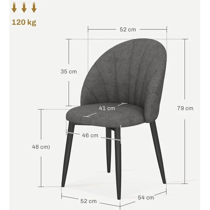 MELAYR, 4er-Set Esszimmerstühle, Küchenstühle in Samtoptik, Stahlbeine, armlos, Grau, 54 x 52 x 79 cm, Dunkelgrau – Bild 5