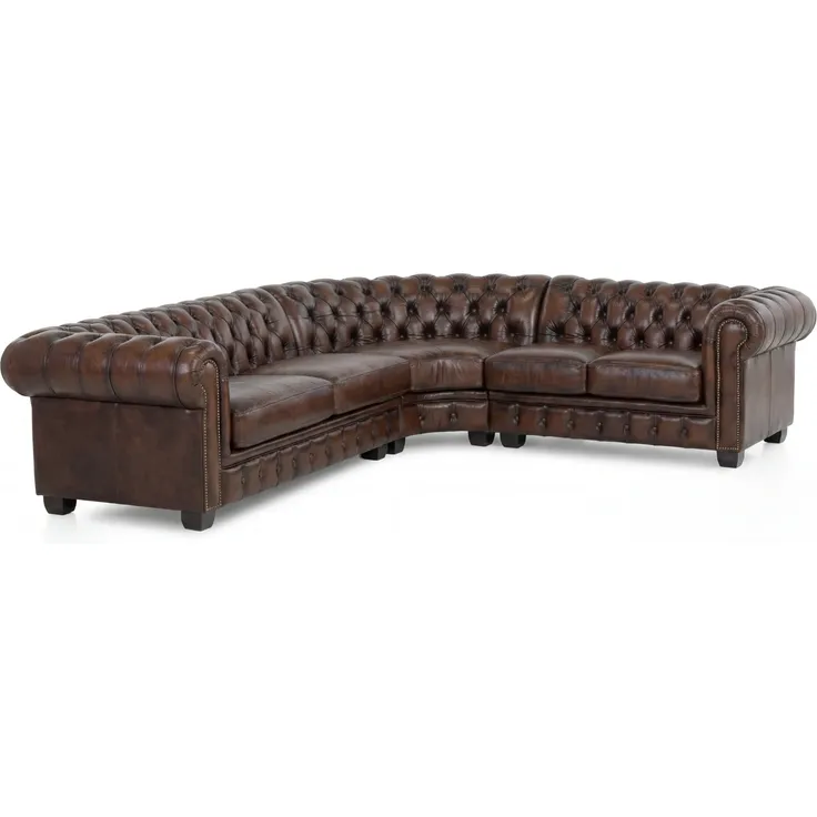 Chesterfield Ecksofa Echtleder antik braun 294x74x263 cm massivum Serie Chesterfield L-Sofa Ledercouch Wohnzimmer Sofa