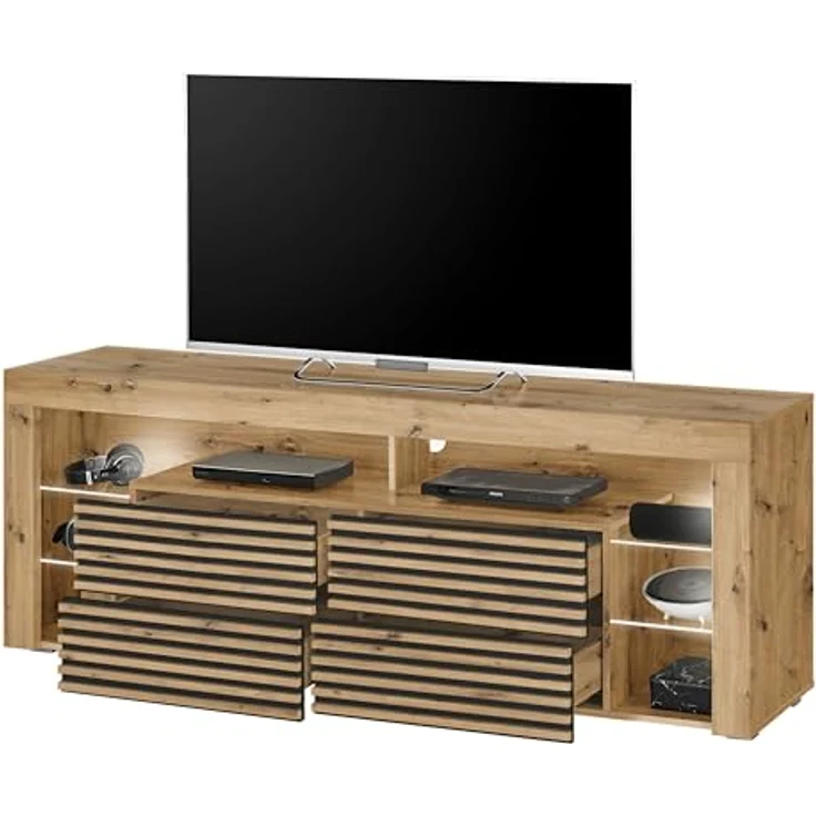 GOAL 2 TV-Lowboard mit LED-Beleuchtung in Artisan Eiche Optik, Schwarz - TV Schrank mit viel Stauraum für Ihr Wohnzimmer - 179 x 67 x 44 cm (B/H/T) – Bild 3