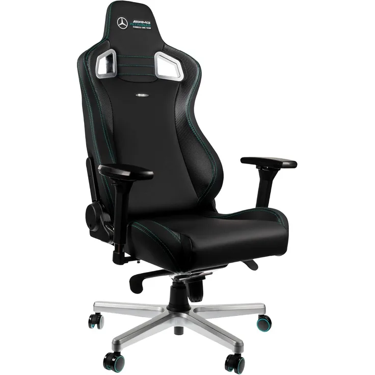 noblechairs Epic Gaming Chair, Bürostuhl Ergonomisch, Schreibtisch Stuhl, Gaming Stuhl, PU Leder Hybrid Bezug, Belastbarkeit 120, Mercedes AMG Petronas, Formula One Team 2021 Edition