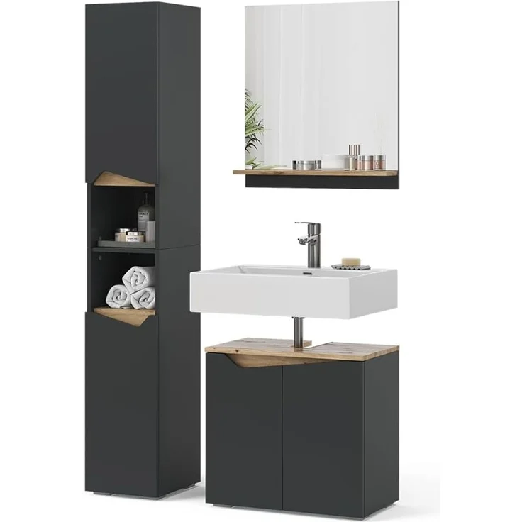 Badmöbel-Set Marelle Anthrazit/Artisan-Eiche 3-teilig Vicco – Bild 7