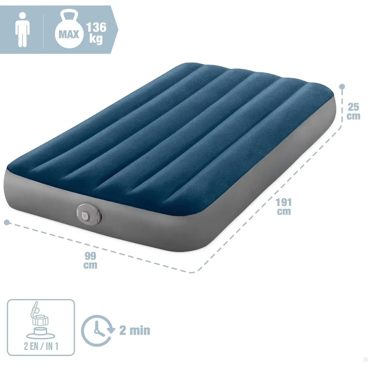 INTEX INTEX Luftbett mit Pumpe 99 x 191 x 25 cm Dunkelblau und Grau 42035638 – Bild 4