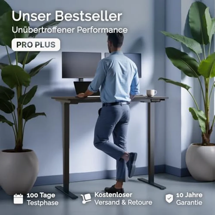 DESQUP DESKSPACE PRO Plus, Elektrisch Höhenverstellbarer Schreibtisch 120x60 cm mit schwarzer Tischplatte, Ergonomischer Stehpult mit Memory Funktion, Kollisionsschutz und USB-Ladefunktion, Schwarzes Gestell – Bild 2