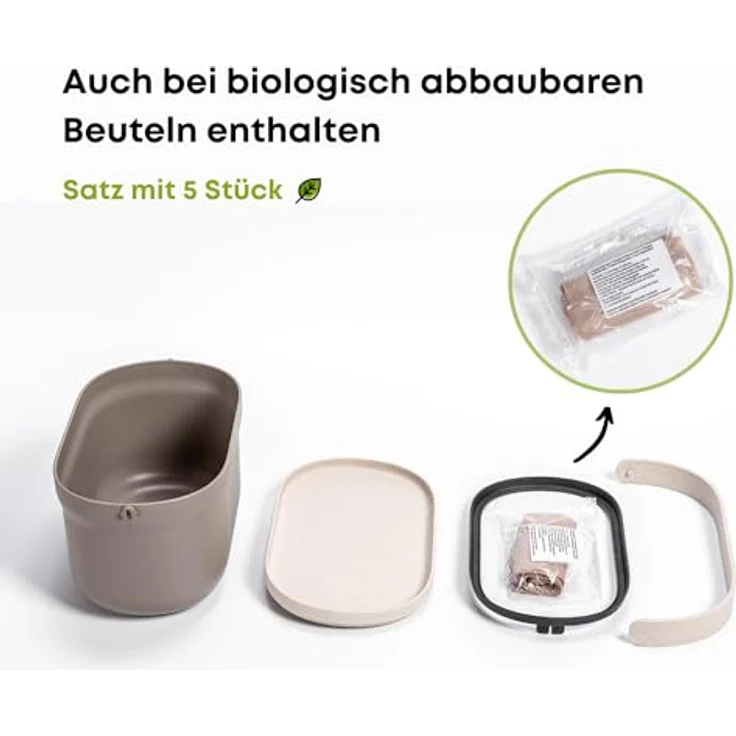 PLASTIA Papierkorb Plastia Biomüll Behälter mit Beuteln Elfenbein weiß Kaffeesatz – Bild 7