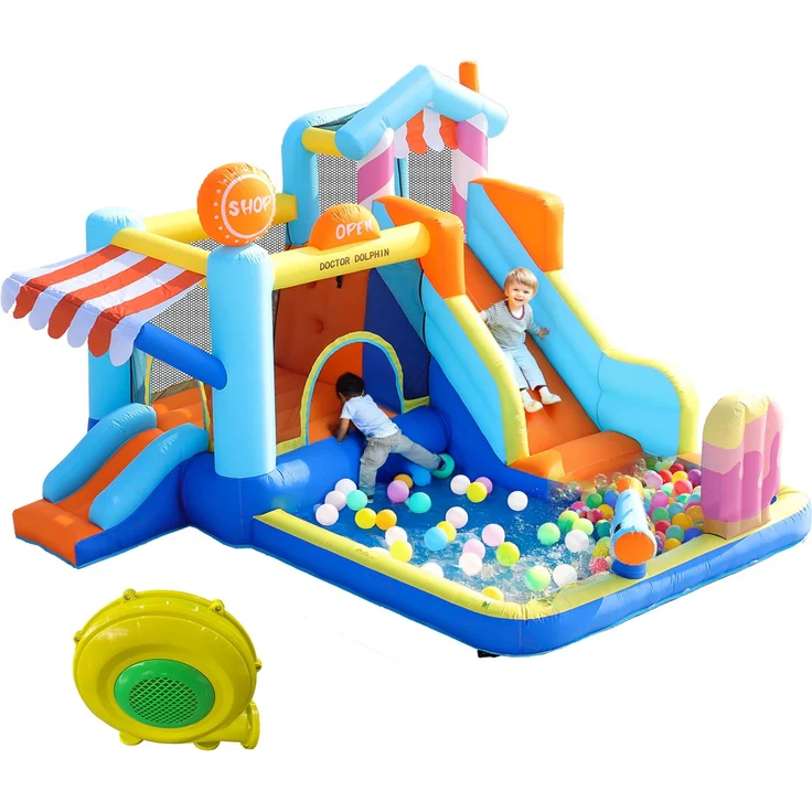 LVHOM Aufblasbare Hüpfburg mit Gebläse, Spielpool, Trocken-/Wasserrutsche, Springburg Outdoor, Wasserpark mit Trampolin, Planschbecken, 340 x 395 x 236cm – Bild 1