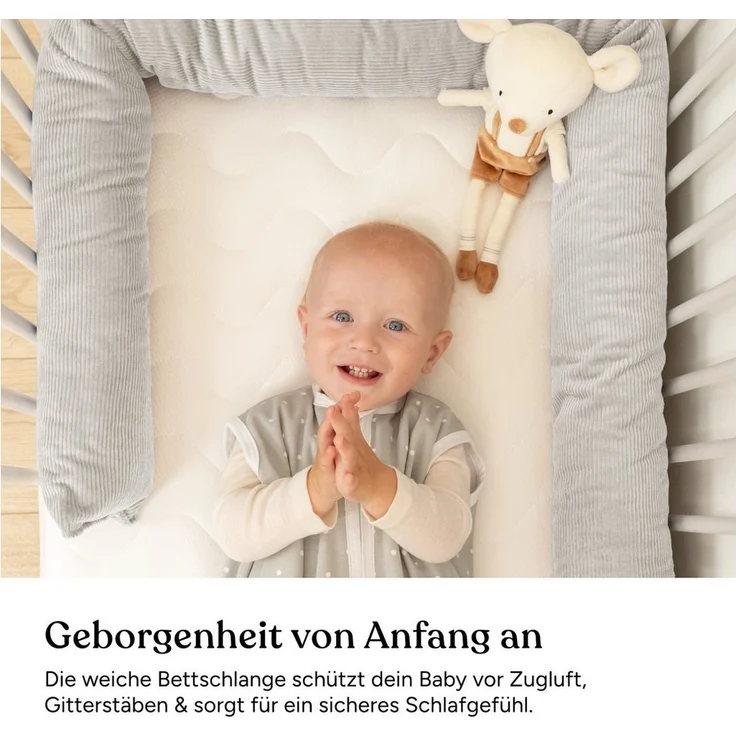 Ehrenkind Nestchenschlange Bettschlange Cord aus 100% Bio-Baumwolle, Schutz und Geborgenheit, (Kuschelschlange, Bettumrandung Babybett), Bettschlange Baby – Bild 2